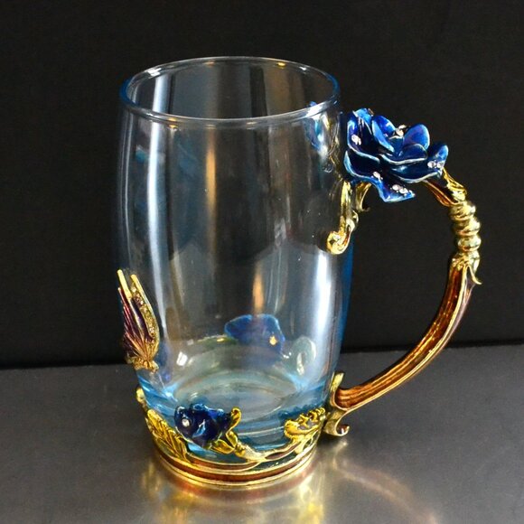 Arc Of France Clear Glass Mugs With Enamel Details Decorative Glassware - Picture 6 of 8